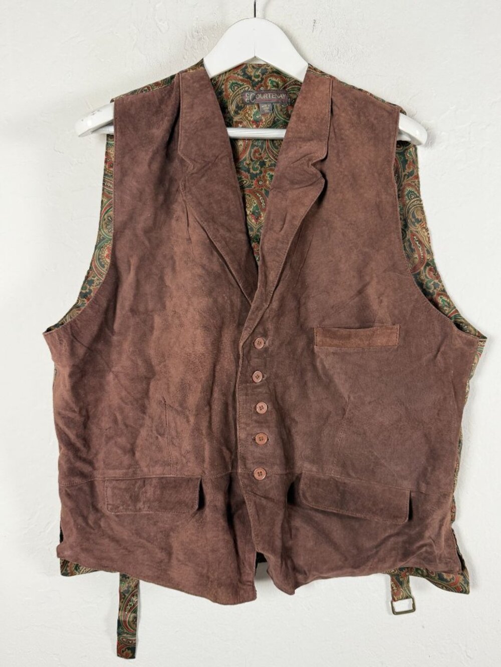 CC Courtenay Mens Reversible Suede Leather Vest Brown Paisley Waistcoat XXL